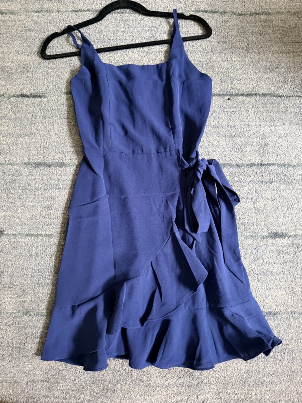 Navy Ruffle Wrap-Style Mini Dress — Size S - Picture 2 of 13